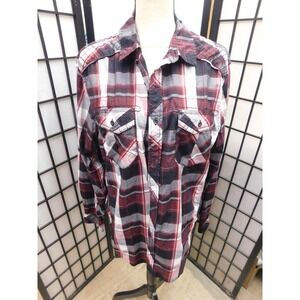 Machine Custom Co Mens Large Plaid Long Sleeve Shirt Black Red White